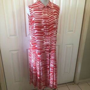 CAbi Red & White Sleeveless Button-Front Midi Dress